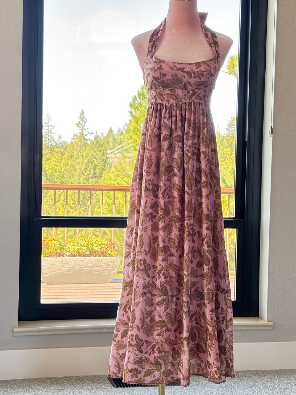 Amalie Pink Floral Tencel Halter Open Back Midi Dress US 2